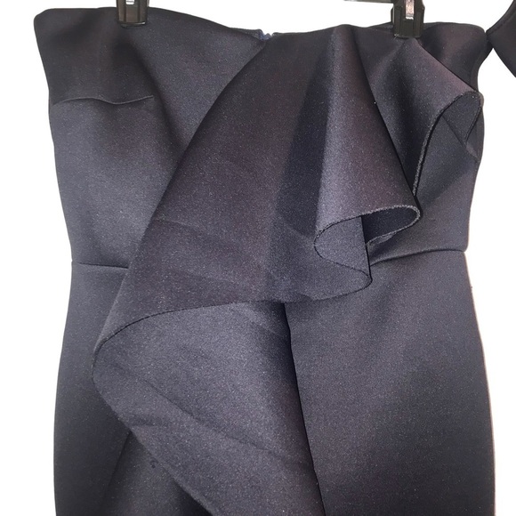 True Violet Ruffle Strapless One Arm Stretch Black MIDI Dress 16 - Picture 3 of 8